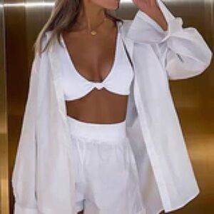 White Fox Boutique White Three-Piece Swim Coverup Set